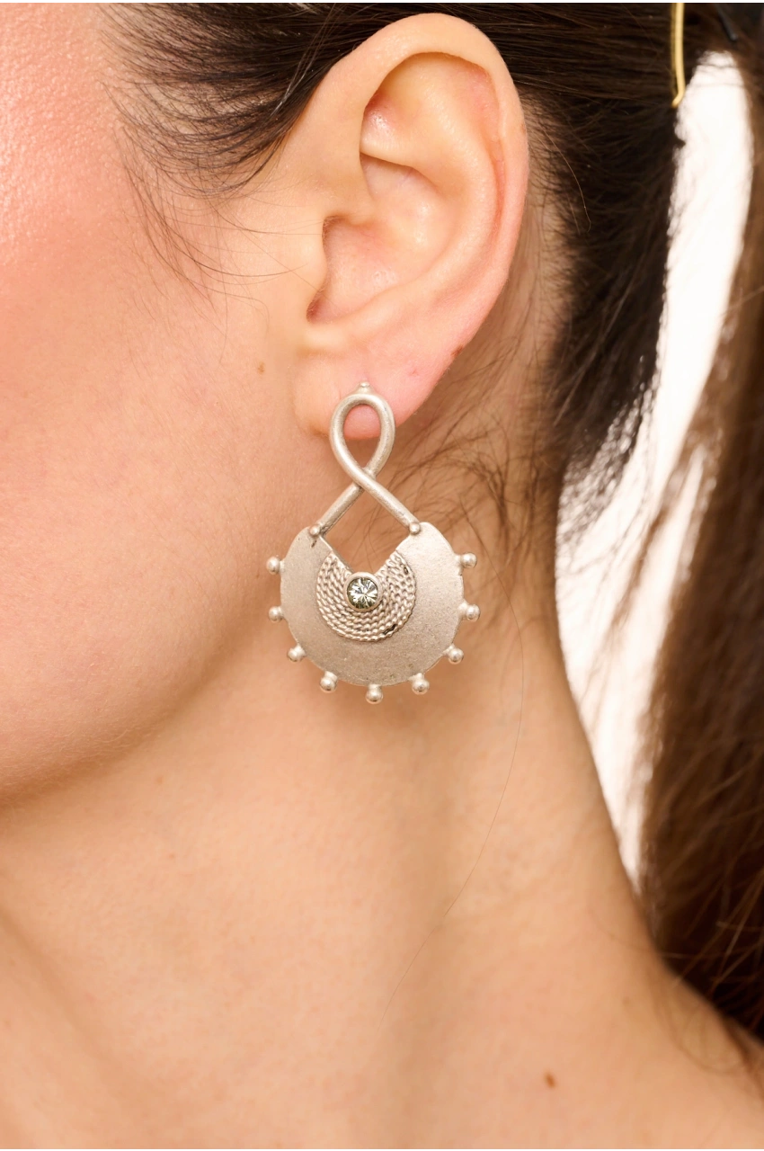 Kiraz Smoked Crystal Stoned Silver Plated Earring