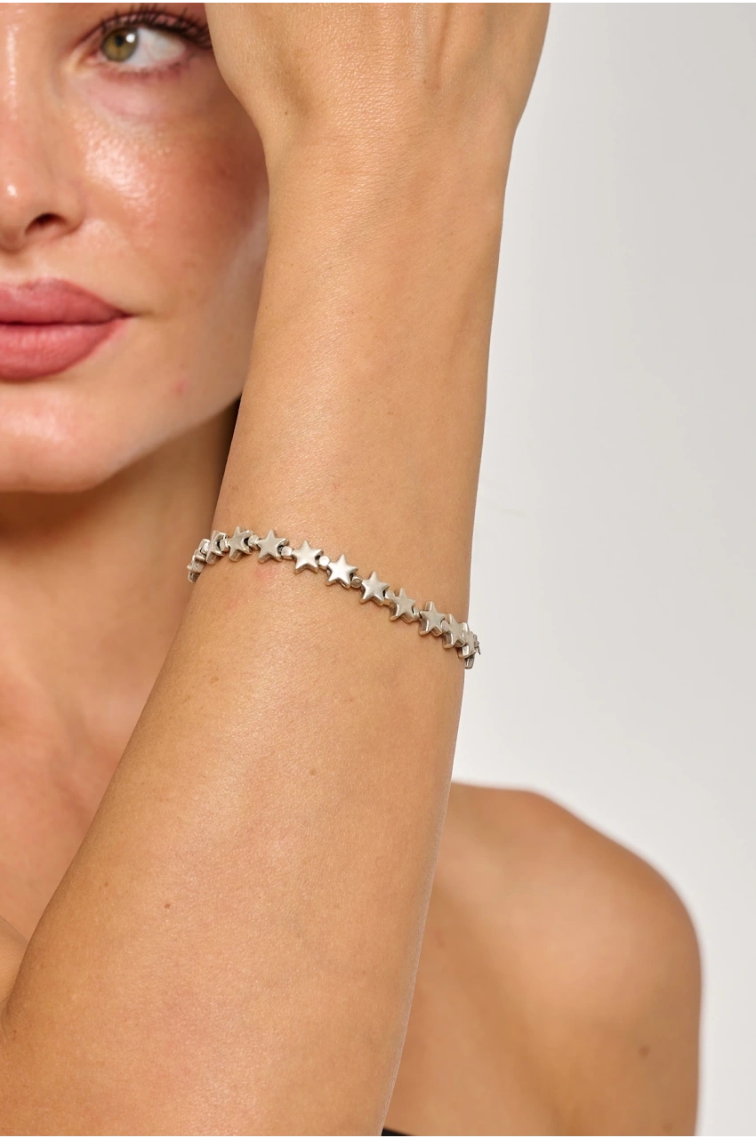 Kiraz Star Elastic Silver Plated Bracelet