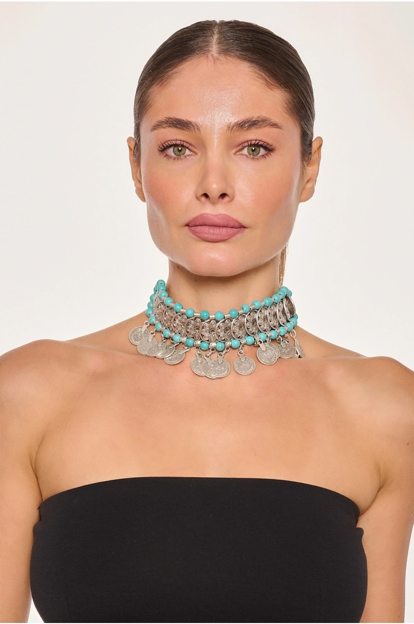 Kiraz Turquoise Beaded Silver Plated Necklace