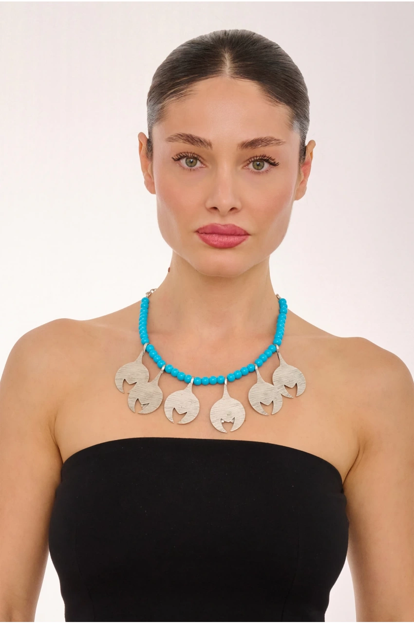 Kiraz Turquoise Beaded Silver Plated Necklace
