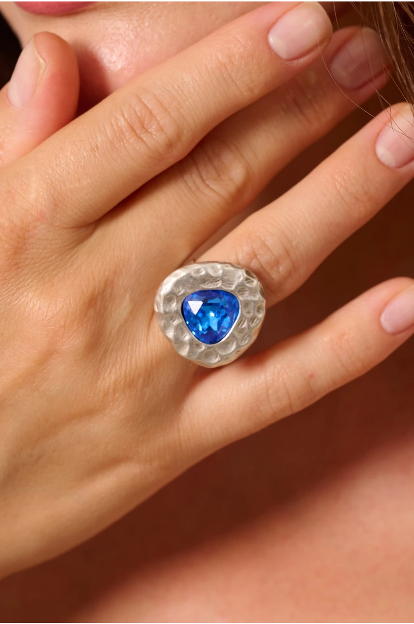 Kiraz Turquoise Crystal Stoned Silver Plated Ring