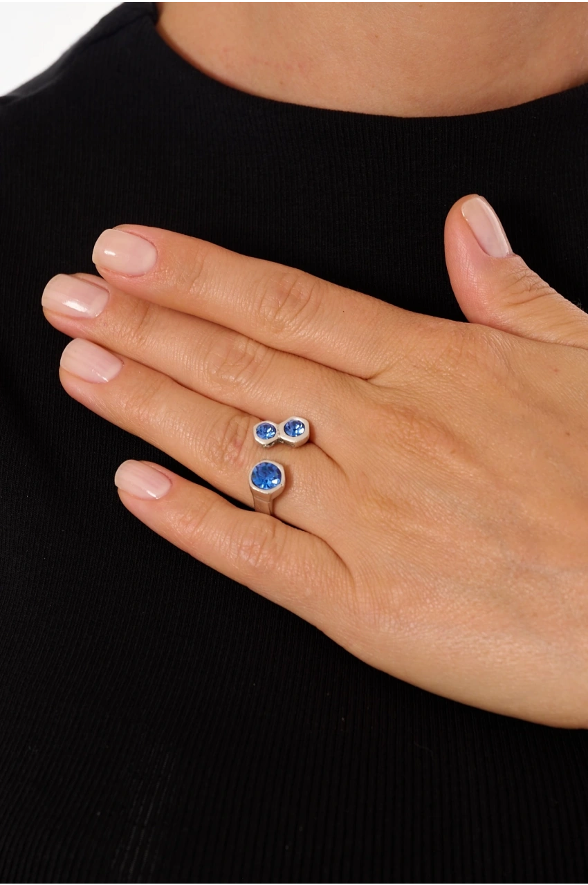 Kiraz Turquoise Crystal Stoned Silver Plated Ring