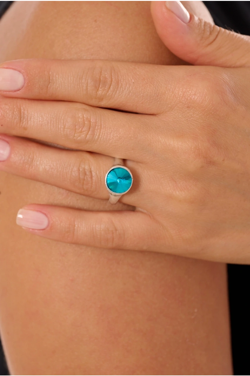 Kiraz Turquoise Crystal Stoned Silver Plated Ring