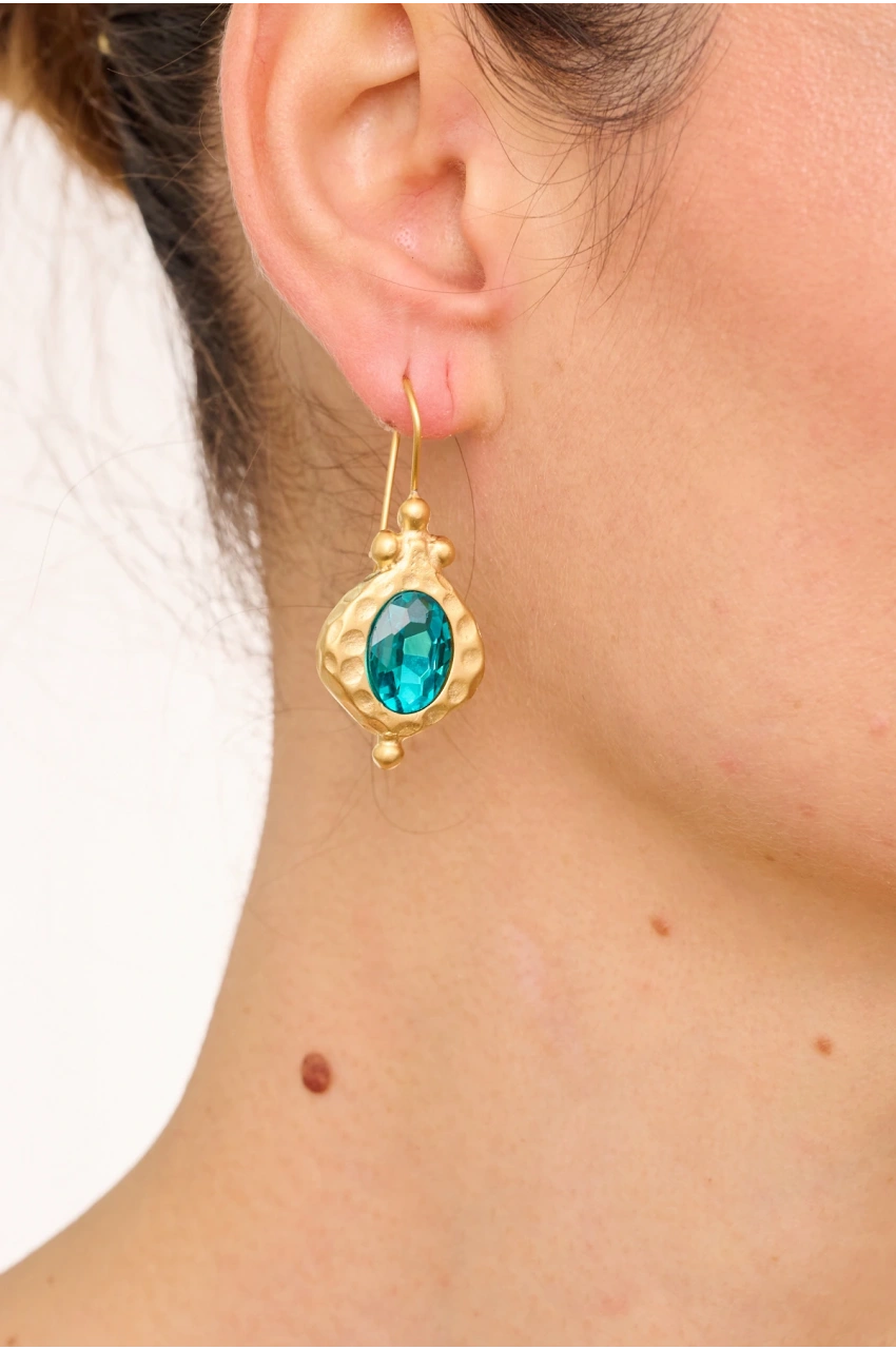 Kiraz Turquoise Crystal Stoned Gold Plated Earring