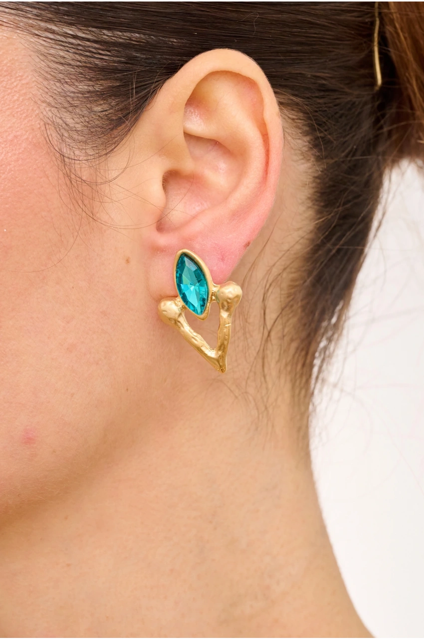 Kiraz Turquoise Crystal Stoned Gold Plated Earring