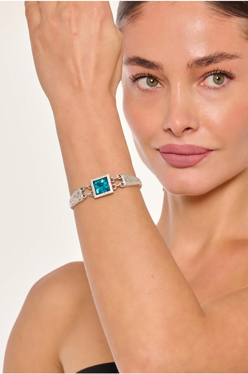 Kiraz Turquoise Crystal Stoned Silver Plated Bracelet