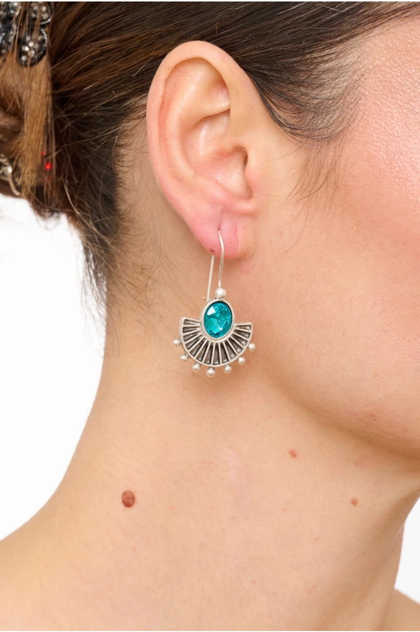 Kiraz Turquoise Crystal Stoned Silver Plated Earring