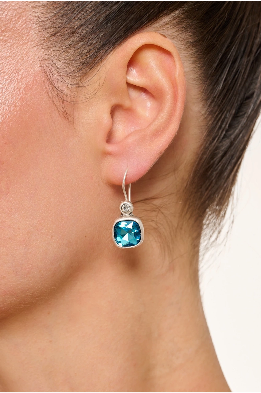 Kiraz Turquoise Crystal Stoned Silver Plated Earring