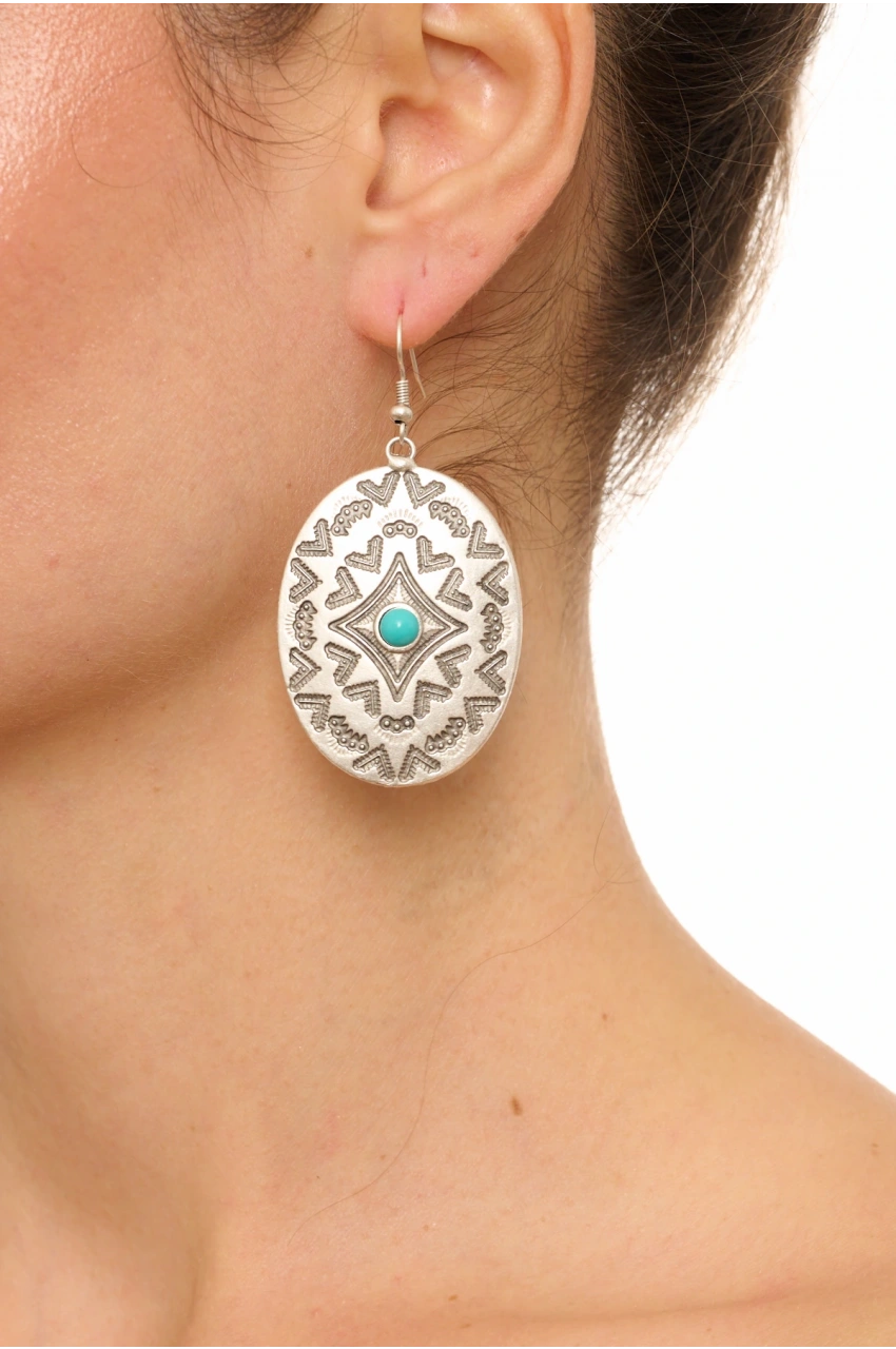 Kiraz Turquoise Crystal Stoned Silver Plated Earring