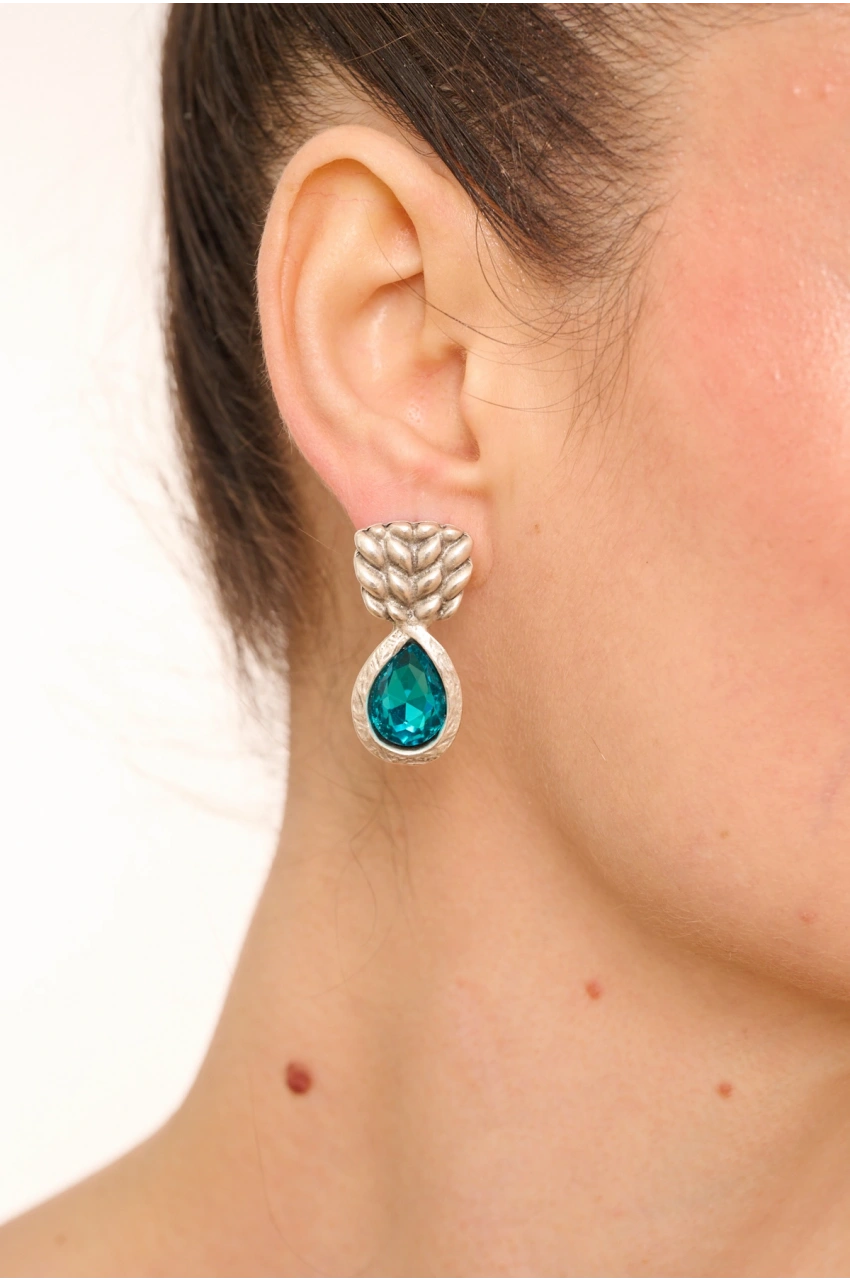 Kiraz Turquoise Crystal Stoned Silver Plated Earring