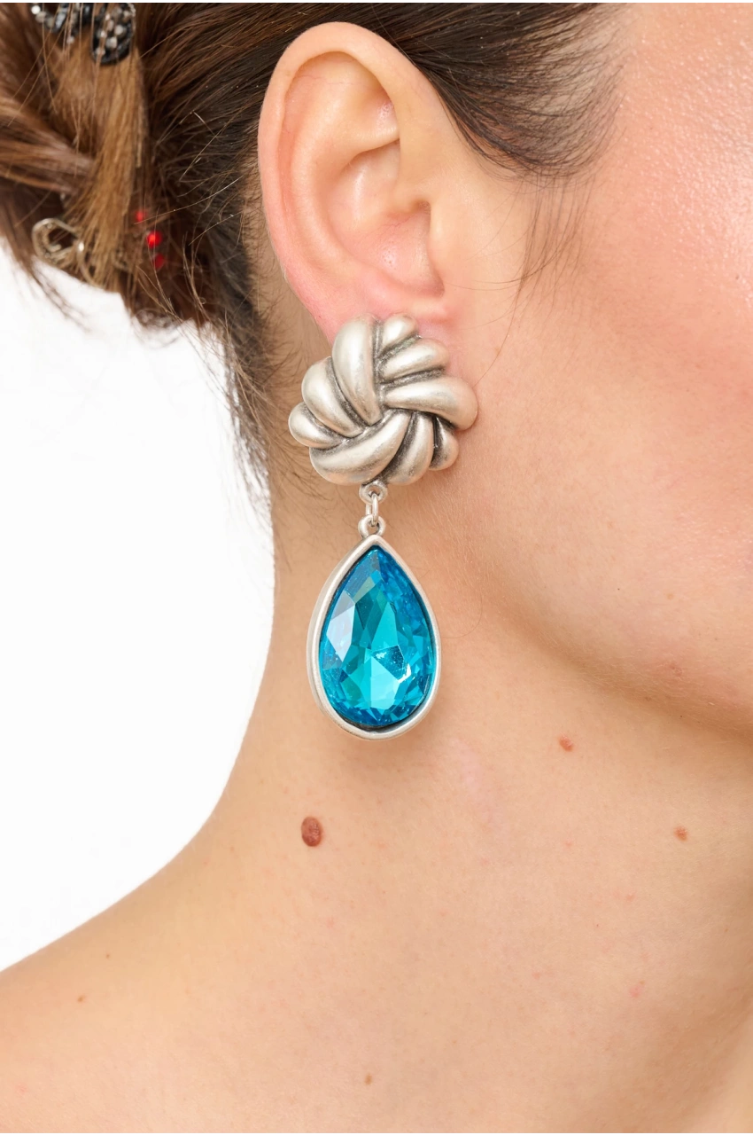 Kiraz Turquoise Crystal Stoned Silver Plated Earring