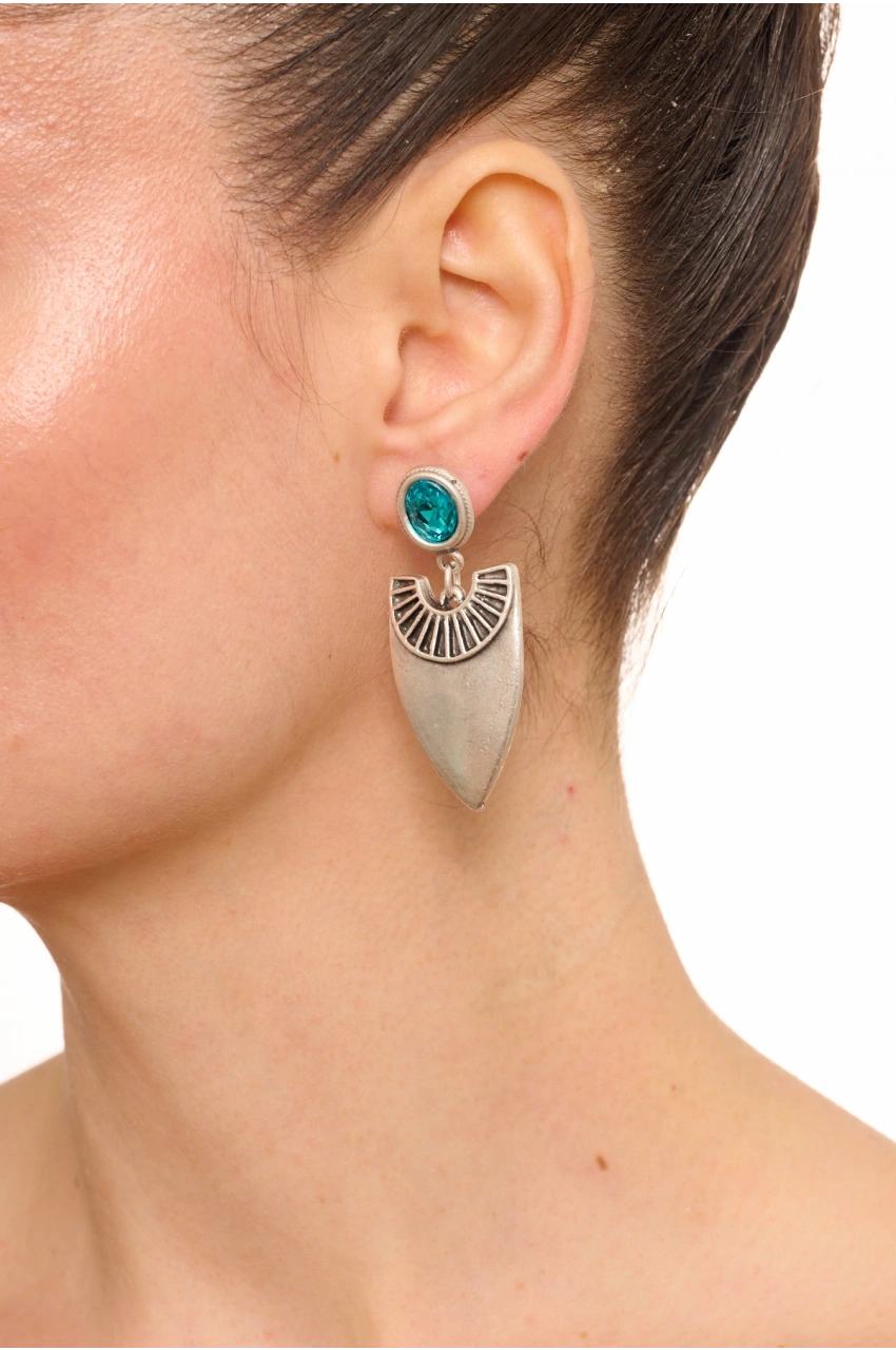 Kiraz Turquoise Crystal Stoned Silver Plated Earring