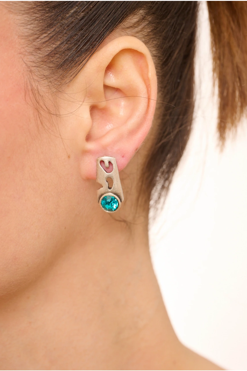 Kiraz Turquoise Crystal Stoned Silver Plated Earring