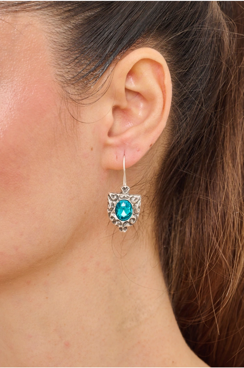 Kiraz Turquoise Crystal Stoned Silver Plated Earring