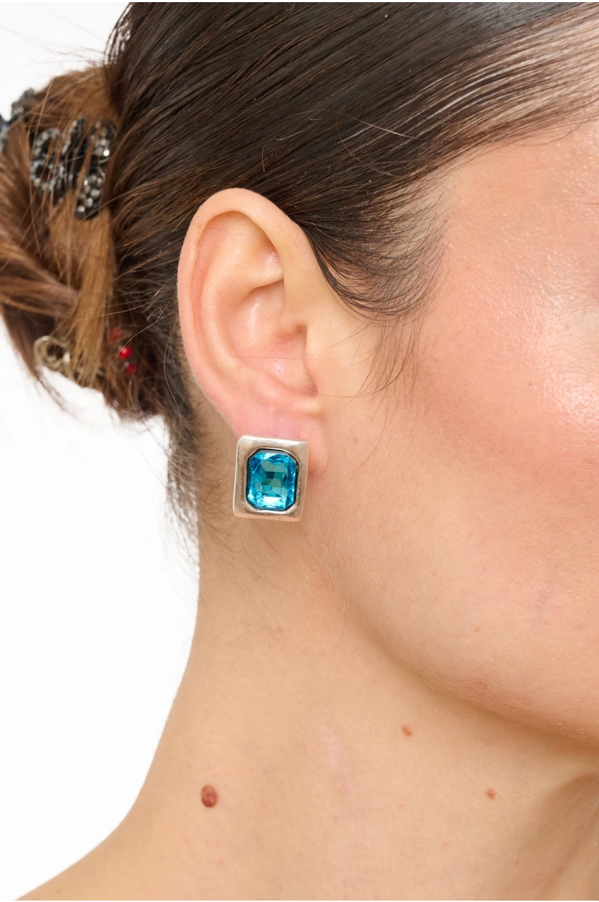 Kiraz Turquoise Crystal Stoned Silver Plated Earring