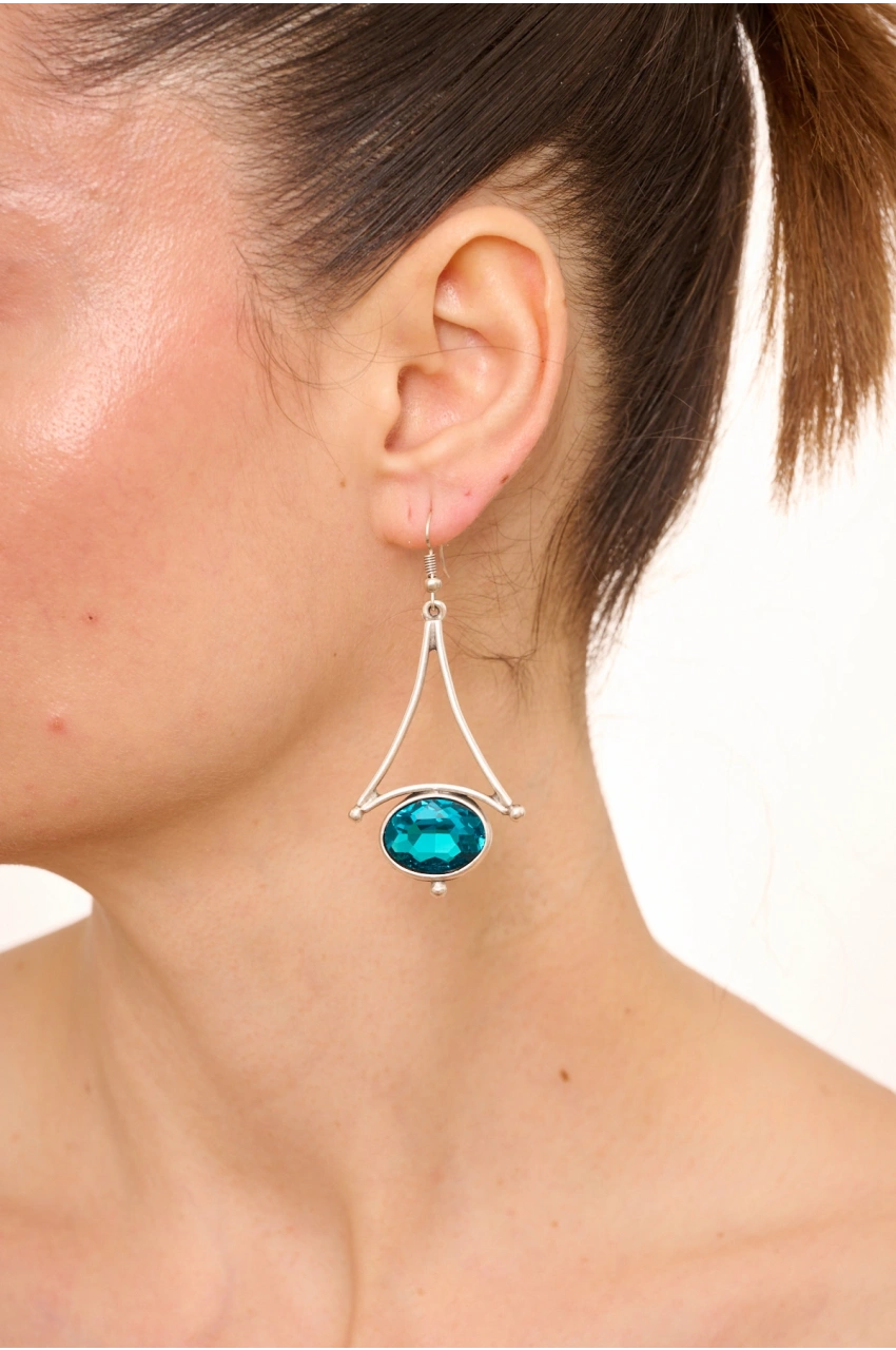 Kiraz Turquoise Crystal Stoned Silver Plated Earring