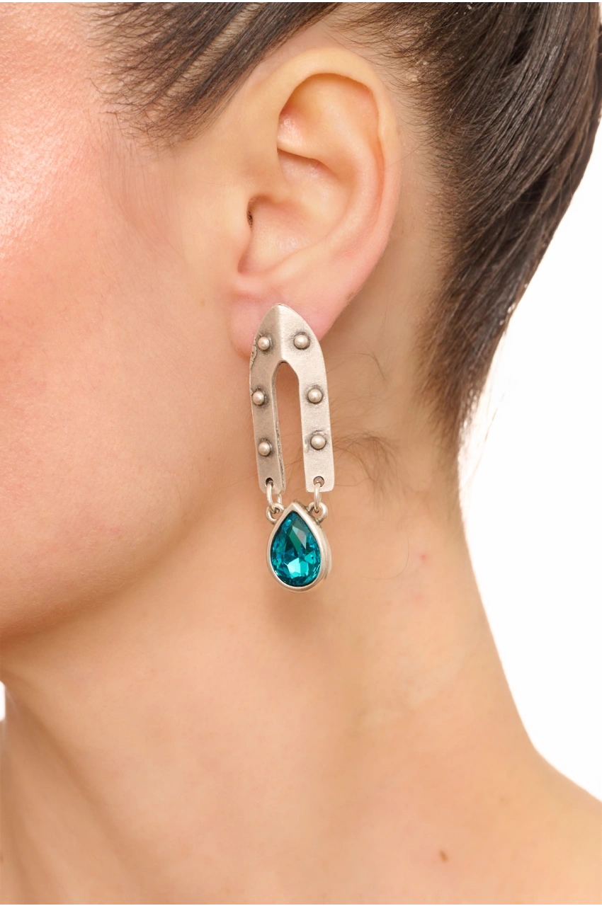 Kiraz Turquoise Crystal Stoned Silver Plated Earring