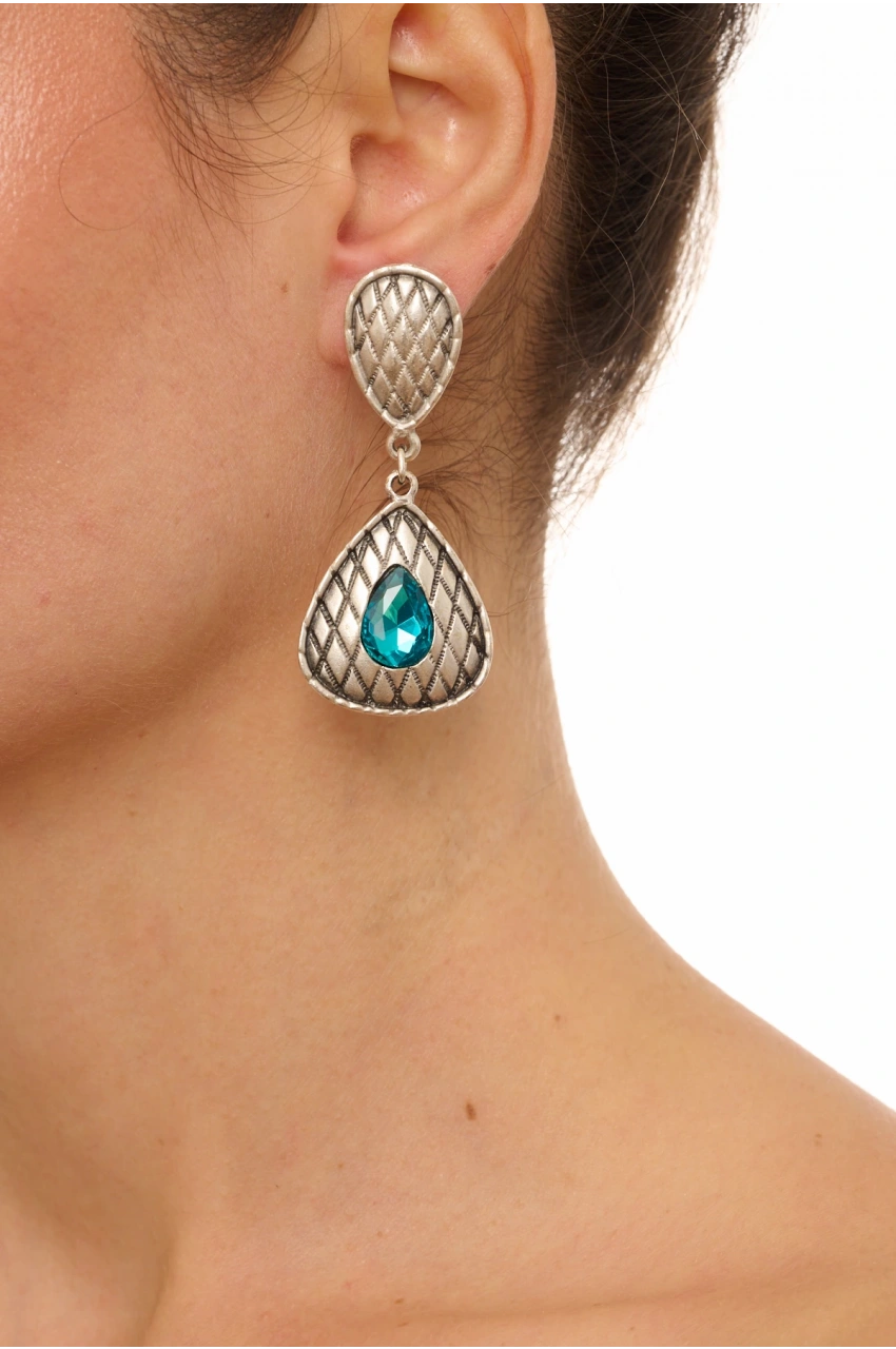 Kiraz Turquoise Crystal Stoned Silver Plated Earring
