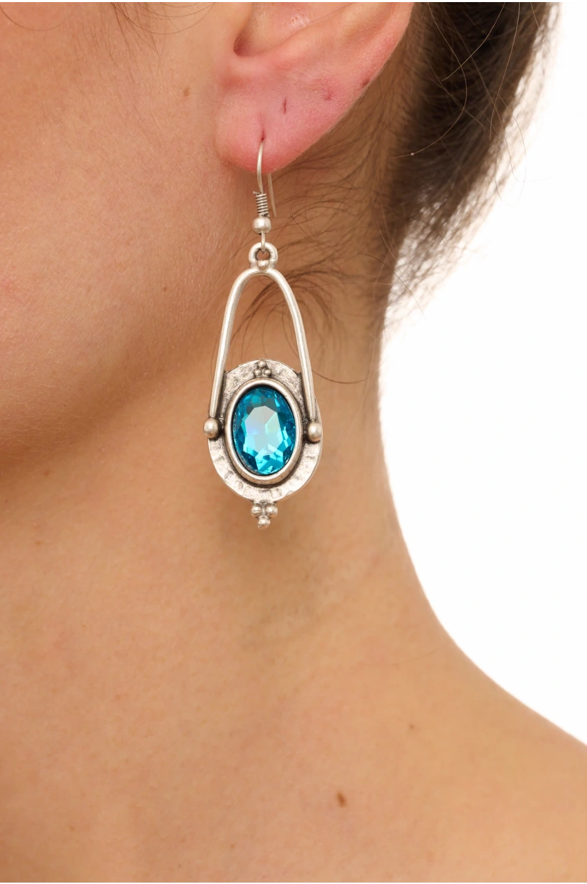 Kiraz Turquoise Crystal Stoned Silver Plated Earring