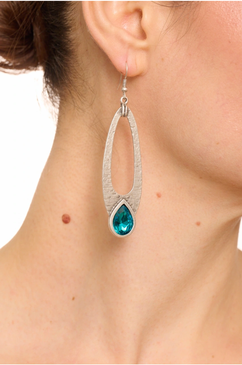 Kiraz Turquoise Crystal Stoned Silver Plated Earring