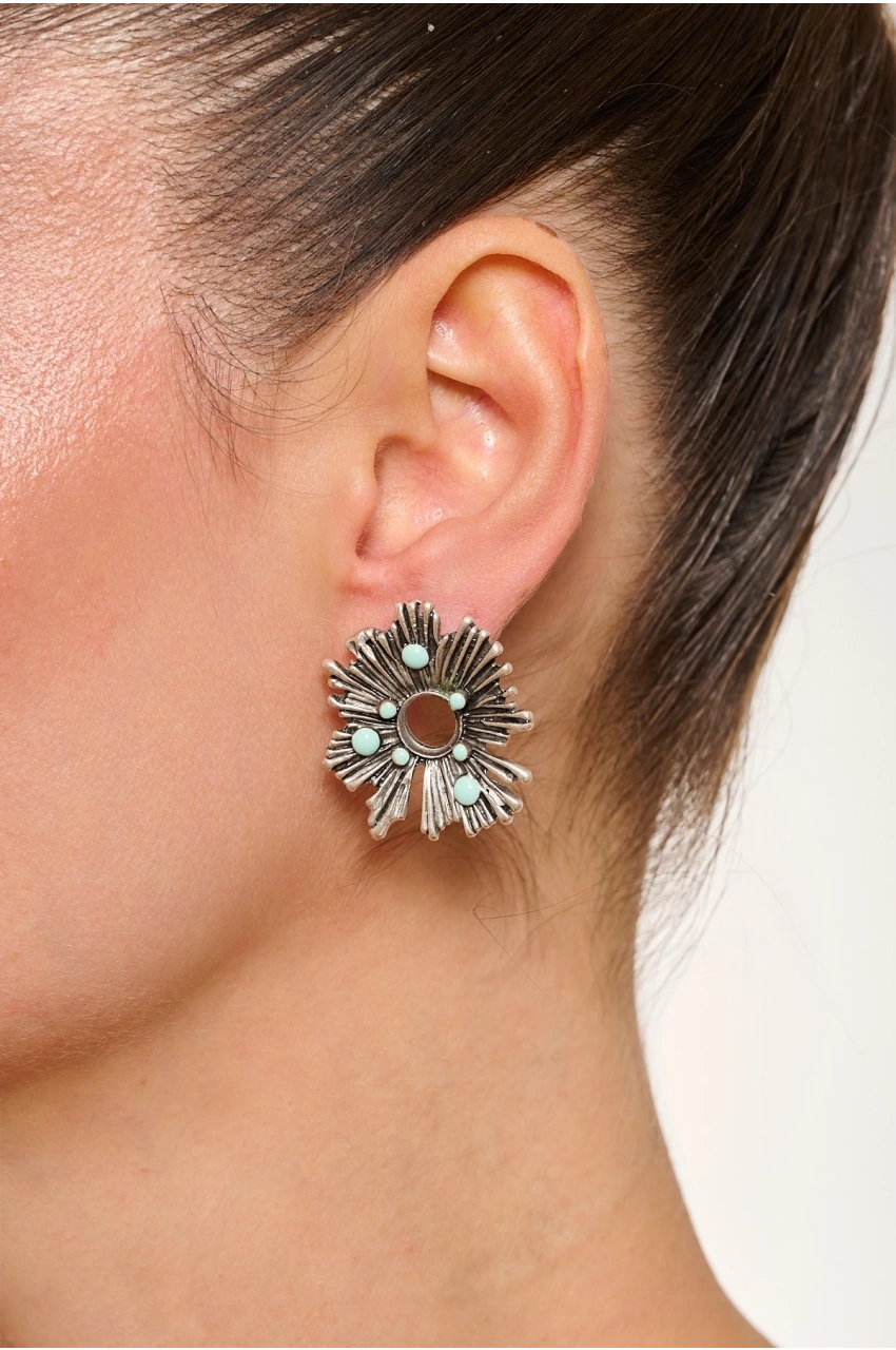 Kiraz Turquoise Enameled  Silver Plated Earring