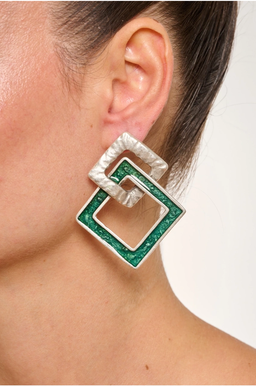 Kiraz Turquoise Enameled  Silver Plated Earring