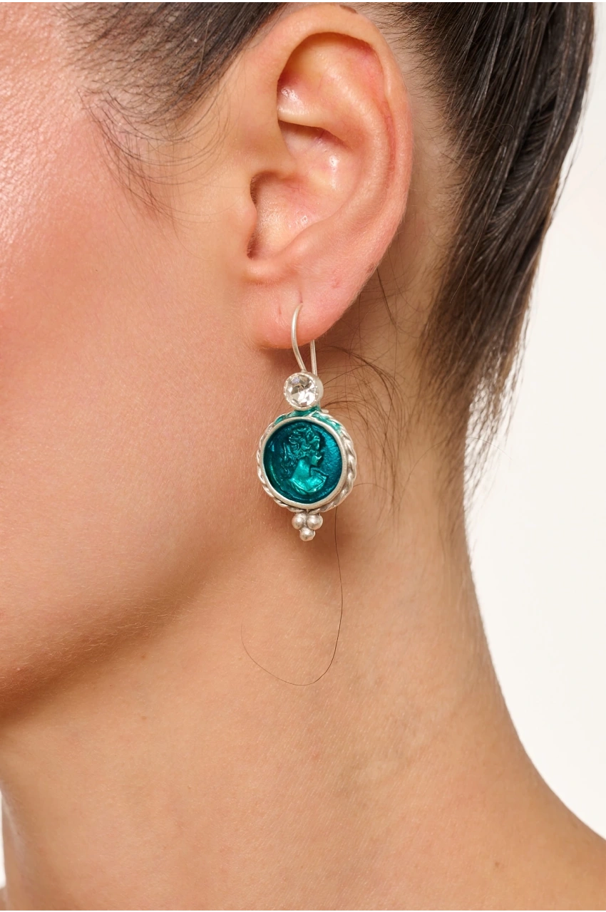 Kiraz Turquoise Enameled  Silver Plated Earring