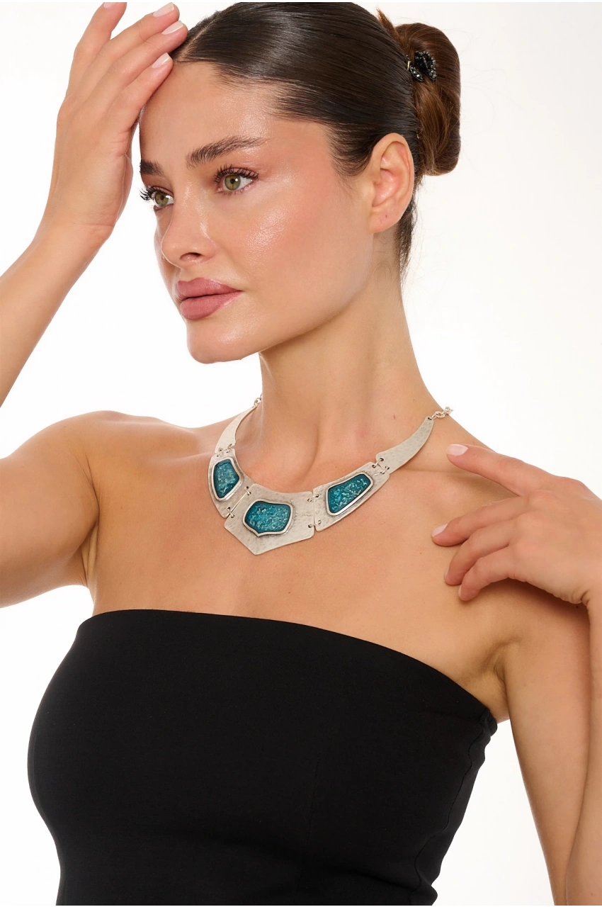 Kiraz Turquoise Enemaled Silver Plated Necklace