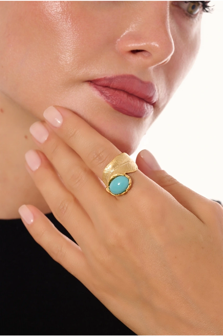 Kiraz Turquoise Stoned Gold Plated Ring