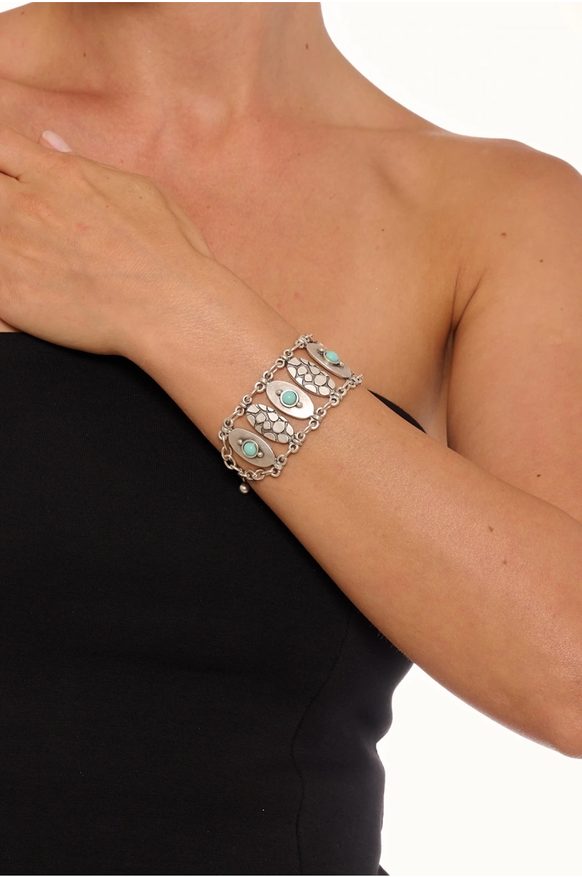 Kiraz Turquoise Stoned Silver Plated Bracelet