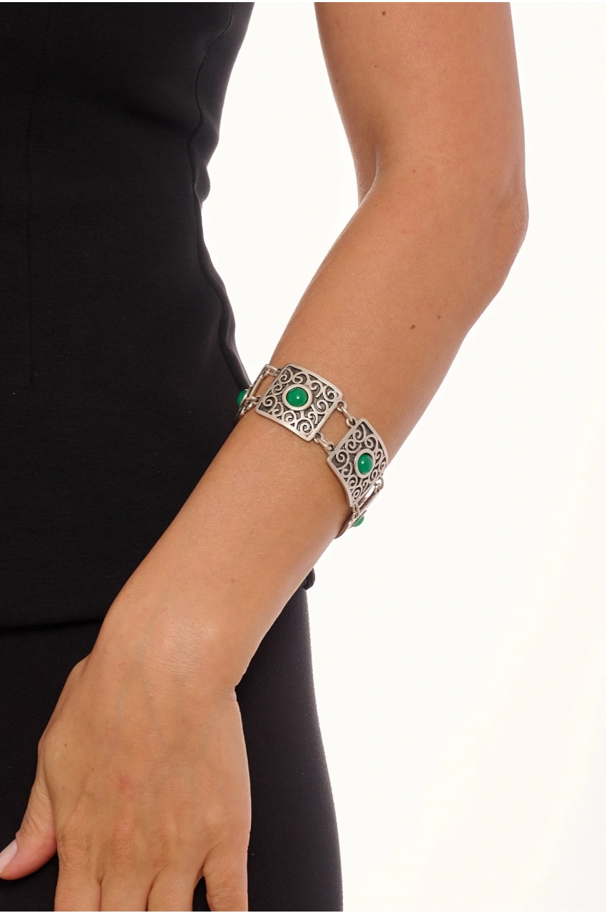 Kiraz Green Stoned Silver Plated Bracelet