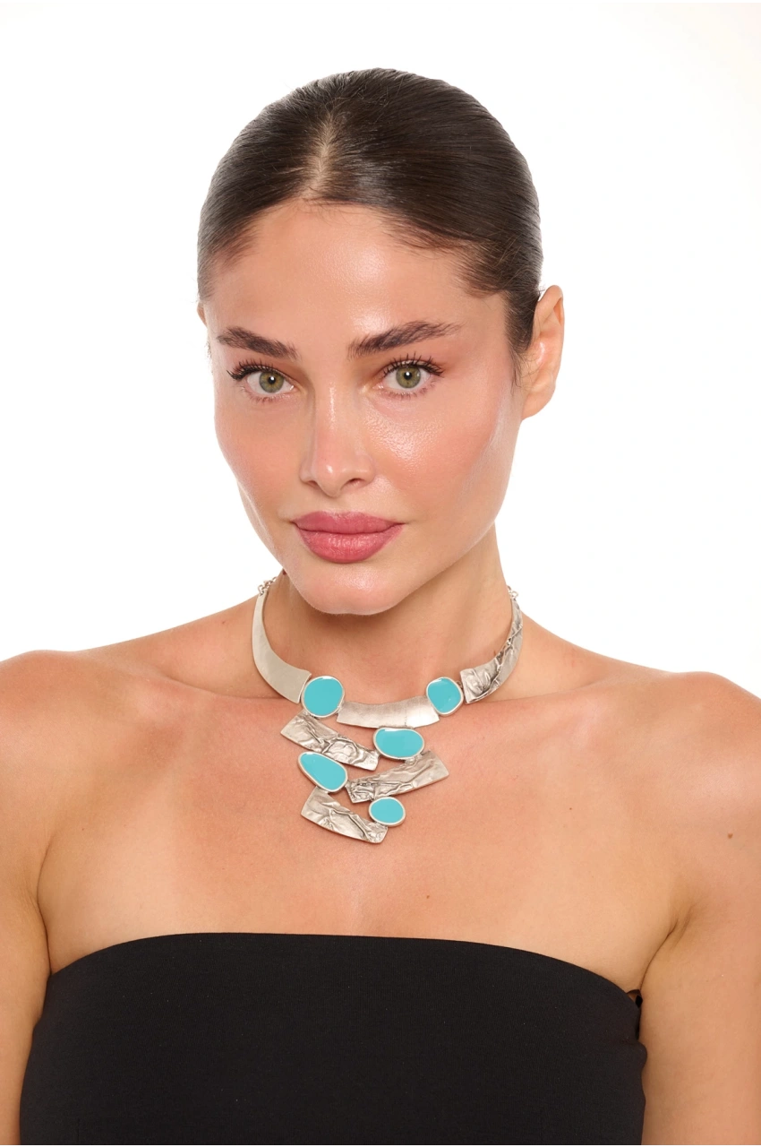 Kiraz Turquoise Enemaled Silver Plated Necklace