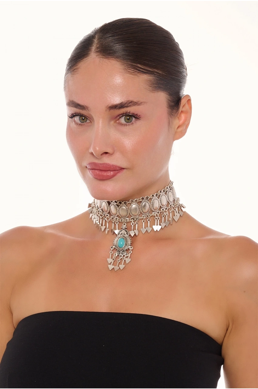 Kiraz Turquoise Stoned Silver Plated Necklace