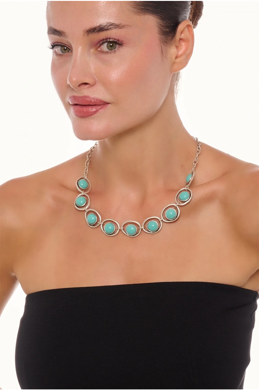 Kiraz Turquoise Stoned Silver Plated Necklace