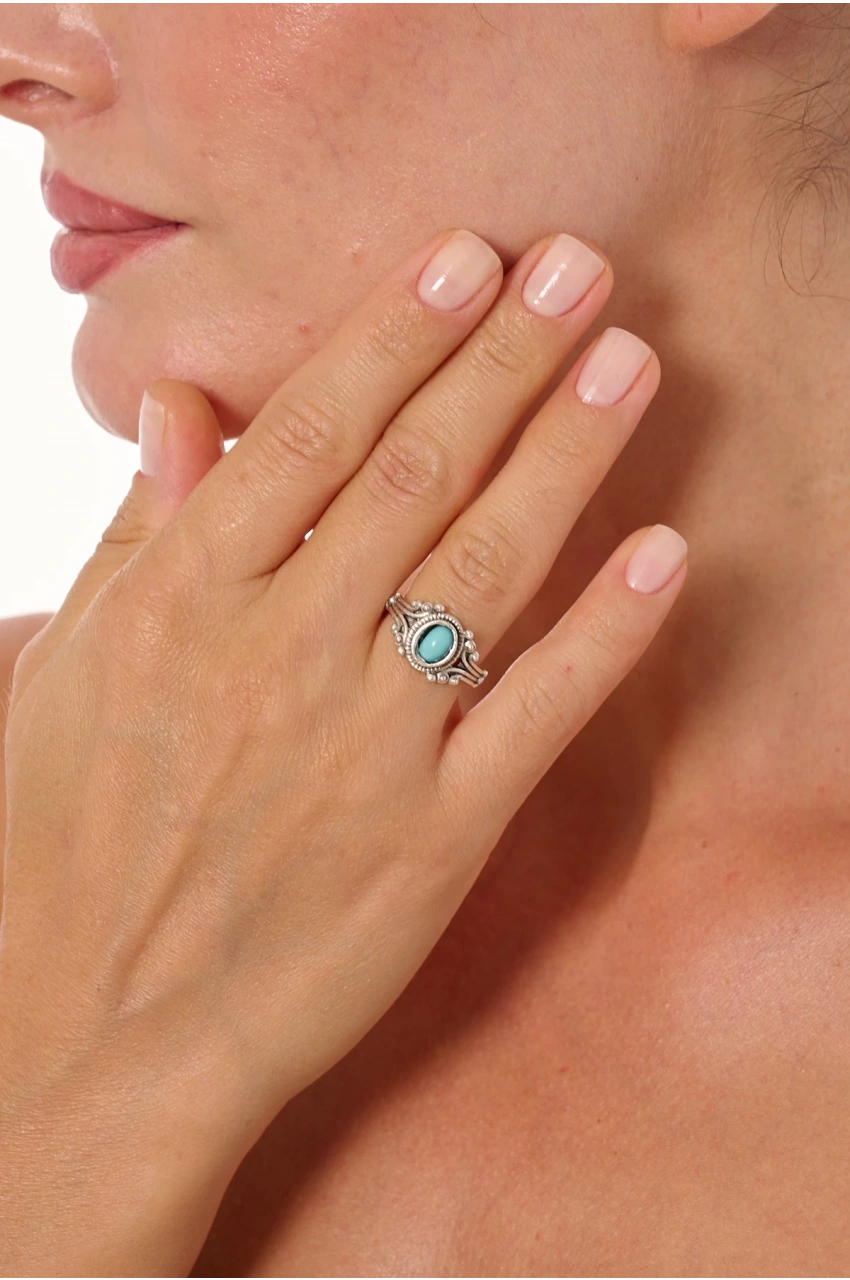 Kiraz Turquoise Stoned Silver Plated Ring