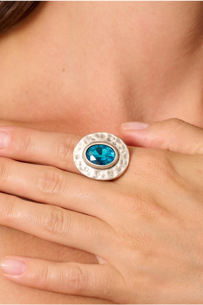 Kiraz Turquoise Crystal Stoned Silver Plated Ring
