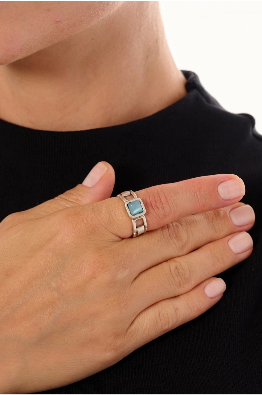 Kiraz Turquoise Stoned Silver Plated Ring
