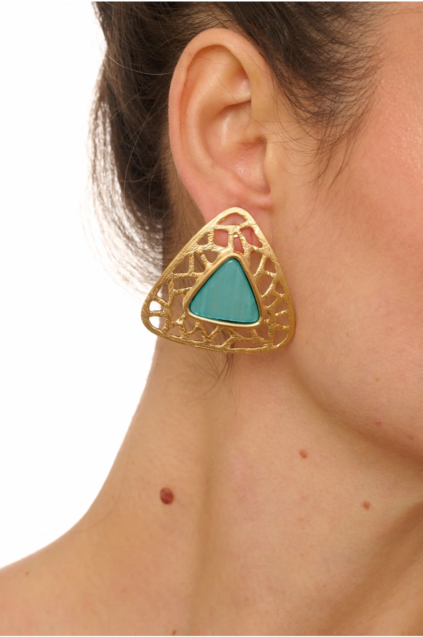 Kiraz Turquoise Stoned Gold Plated Earring