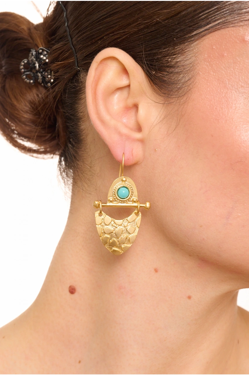 Kiraz Turquoise Stoned Gold Plated Earring