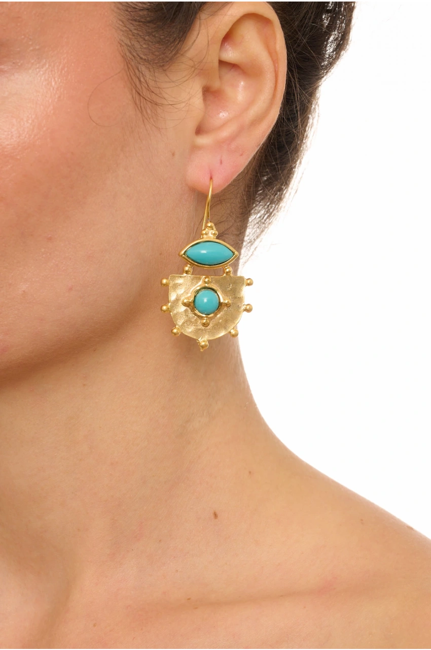 Kiraz Turquoise Stoned Gold Plated Earring
