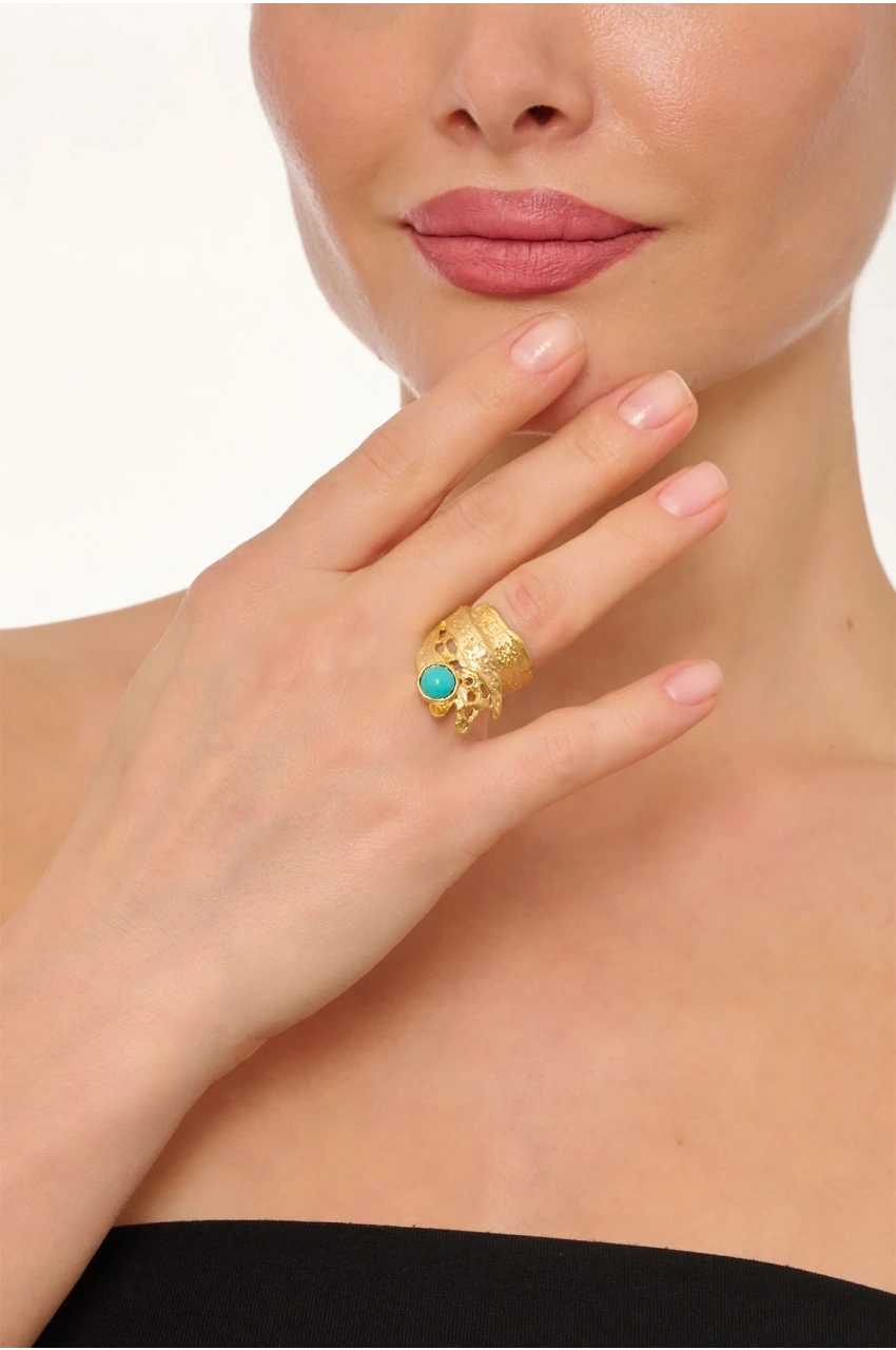Kiraz Turquoise Stoned Gold Plated Ring