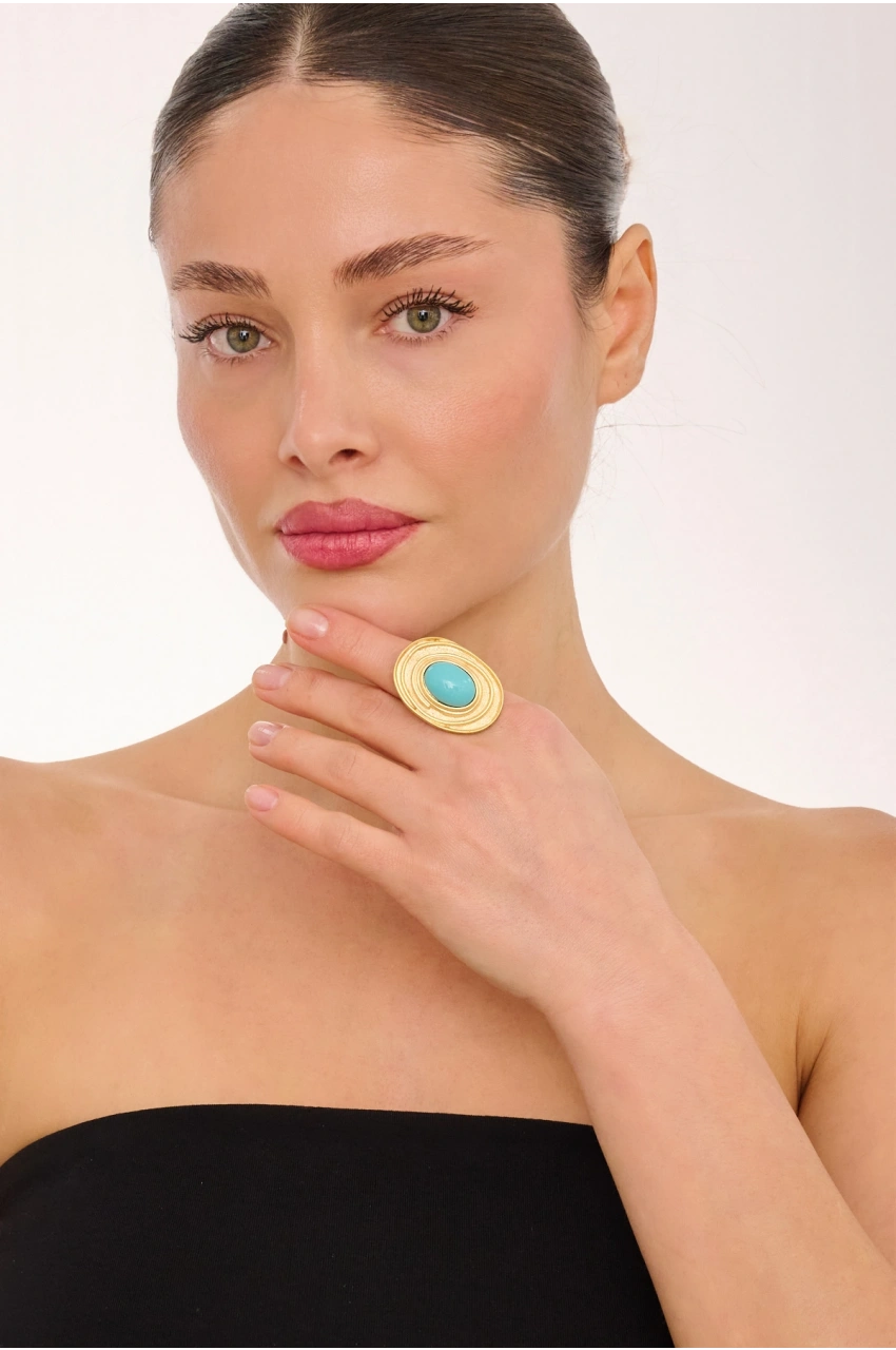 Kiraz Turquoise Stoned Gold Plated Ring