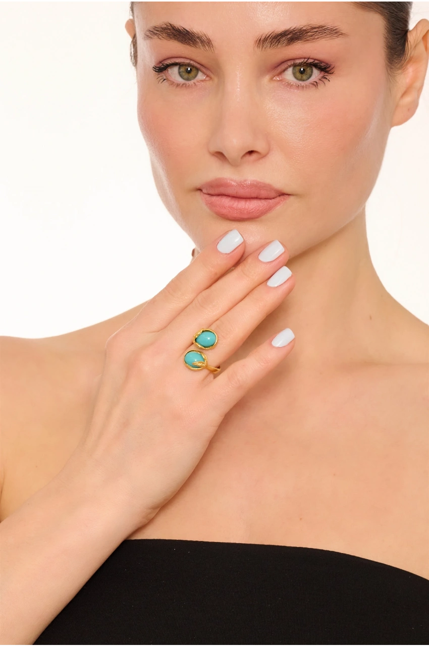 Kiraz Turquoise Stoned Gold Plated Ring