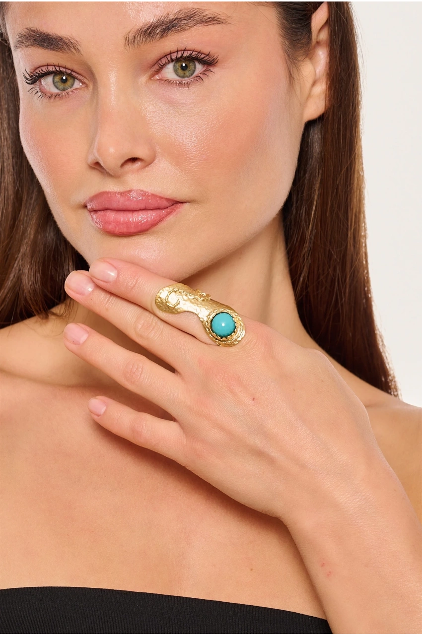 Kiraz Turquoise Stoned Gold Plated Ring