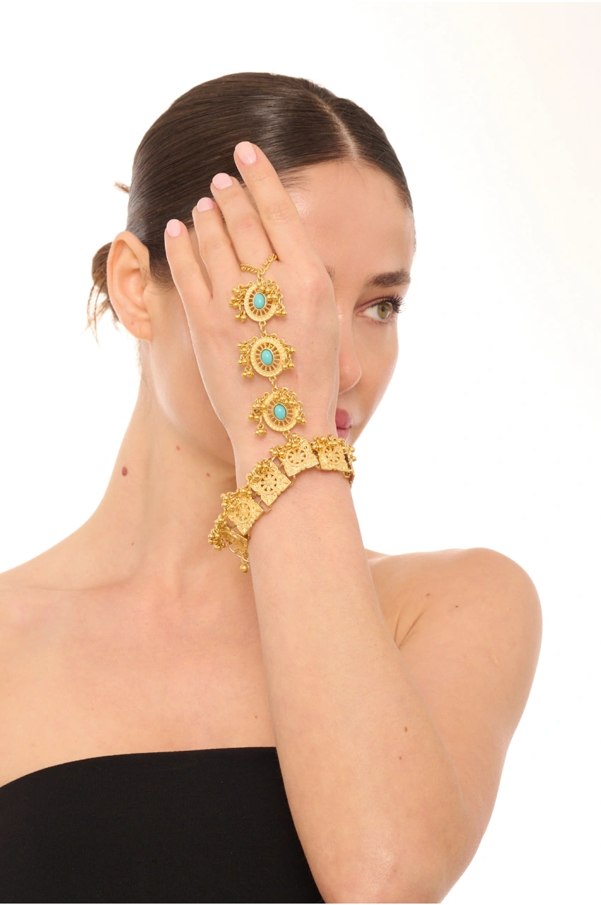 Kiraz Turquoise Stoned Gold Plated Shahmaran Bracelet