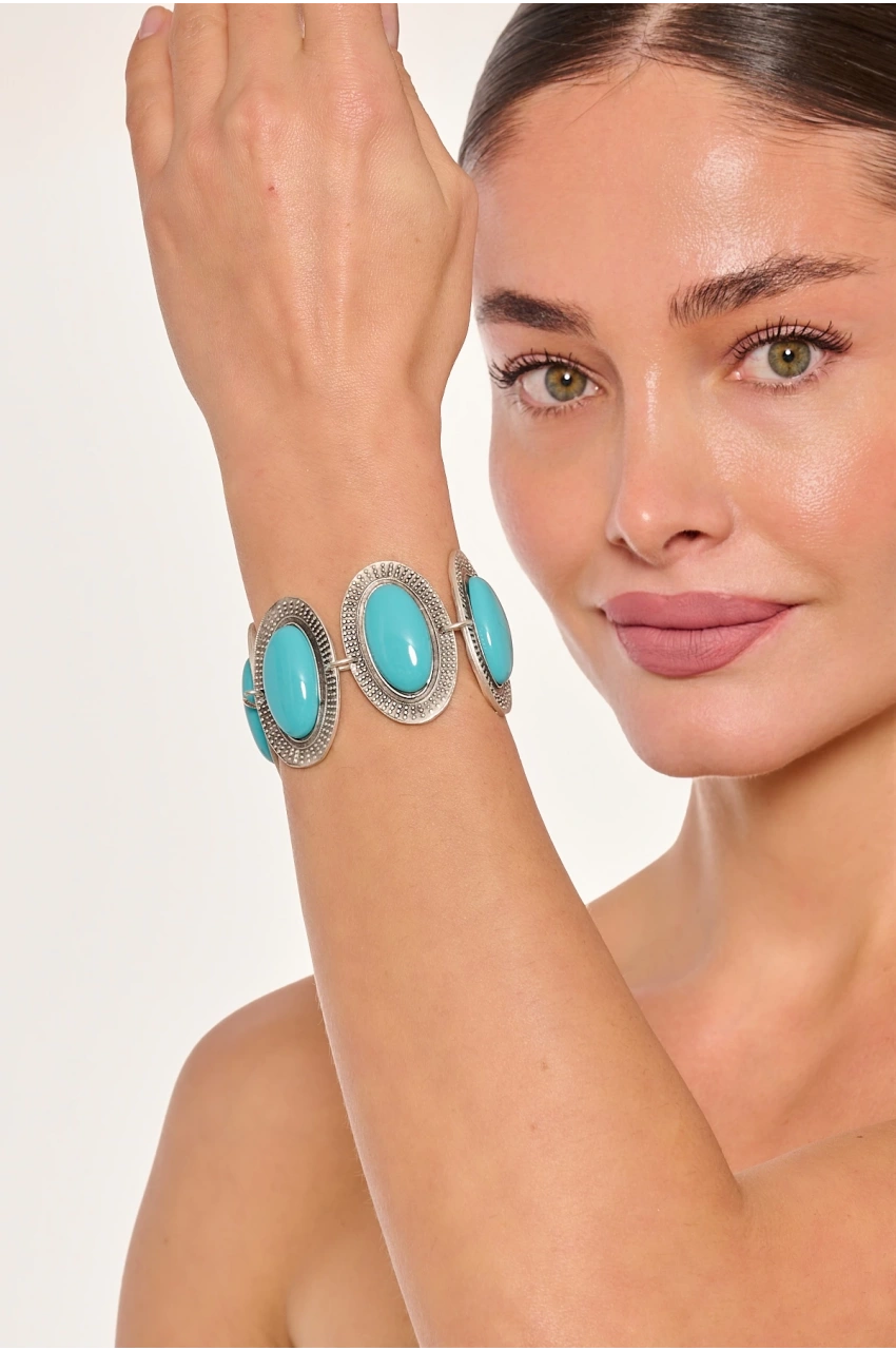 Kiraz Turquoise Stoned Silver Plated Bracelet