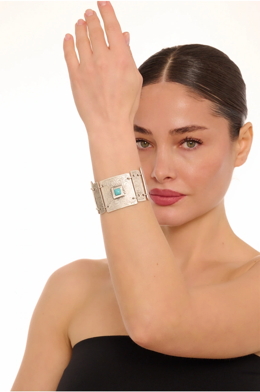 Kiraz Turquoise Stoned Silver Plated Bracelet