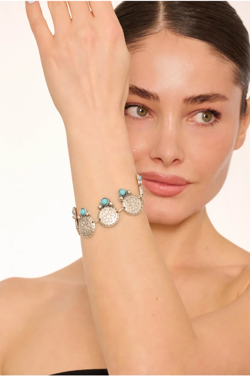 Kiraz Turquoise Stoned Silver Plated Bracelet