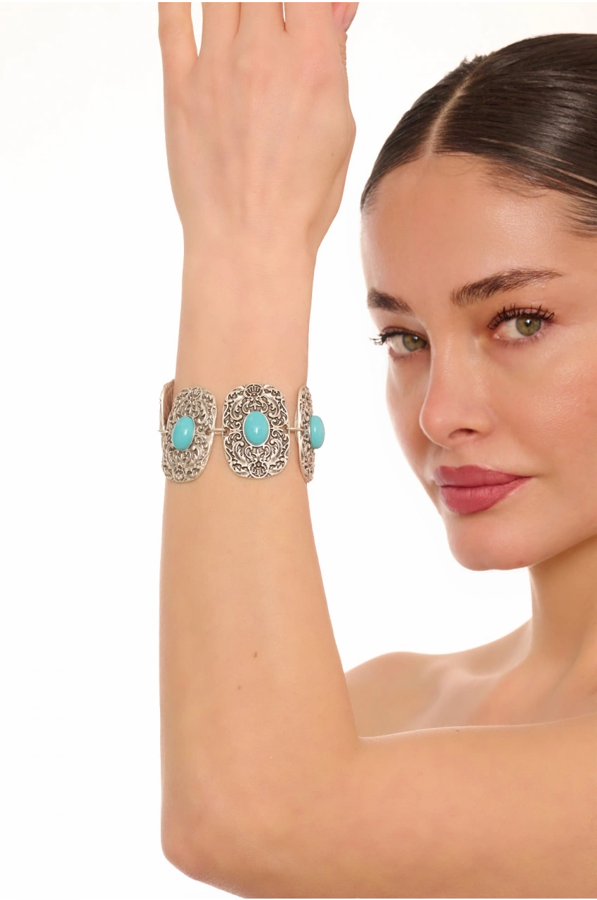 Kiraz Turquoise Stoned Silver Plated Bracelet