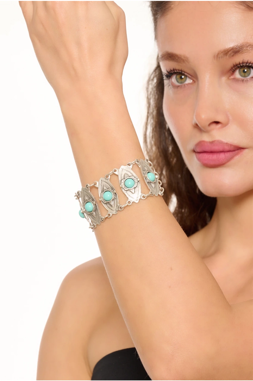 Kiraz Turquoise Stoned Silver Plated Bracelet